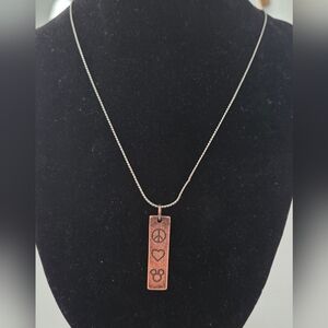 Vintage Disney Peace Love Mickey Pendant Necklace | Silver Tone Chain